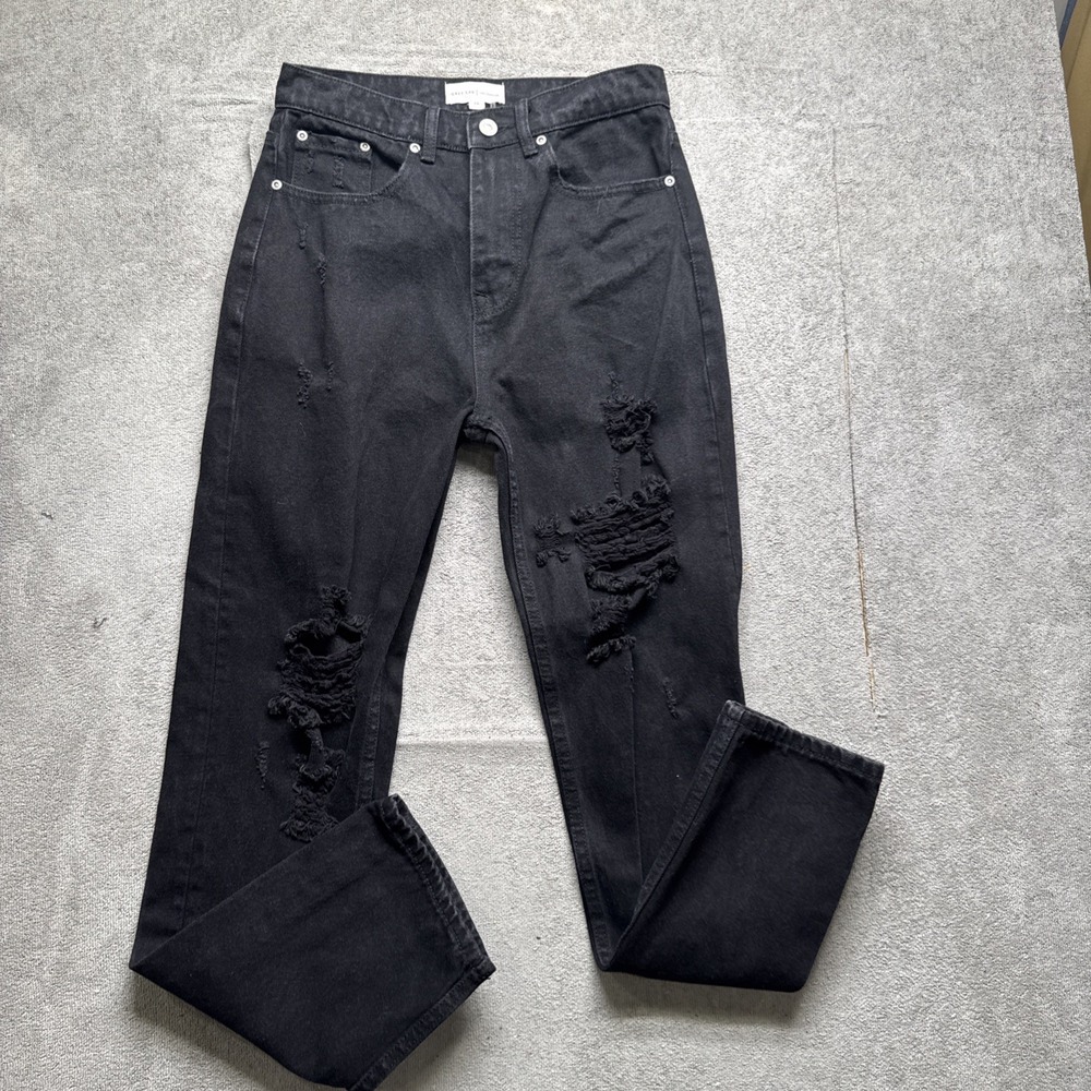 Grey Lab Women's Black‎ Distressed Skinny Jeans Size 26 High Rise Grunge